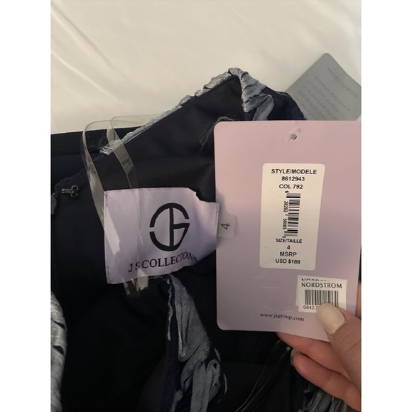 NWT $188 JS COLLECTIONS‎ [ 4 ] Mixed Media Soutache Midi Dress In Navy - Picture 4 of 12